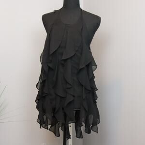 ASHRO NWT Ruffle Halter Mini Dress Black Size M
